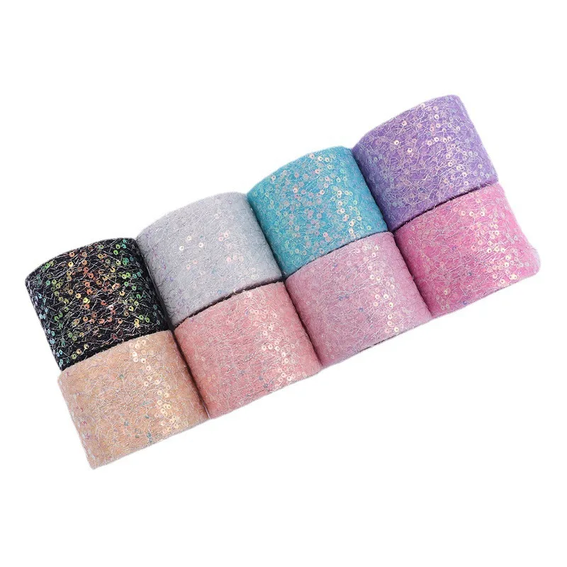 10Yards 6CM Sequin Chiffon Ribbon with Silver Gold Wire for DIY Hair Bow Clothing Sewing Supply Craft Accessories Tulle Ribbon