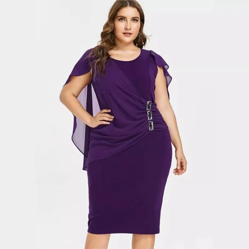 Temperament Dress Elegant Vestidos Dresses 2025 Woman Simple Style Bodycon Chiffon Package Hip Solid Color Shawl Short Sleeves