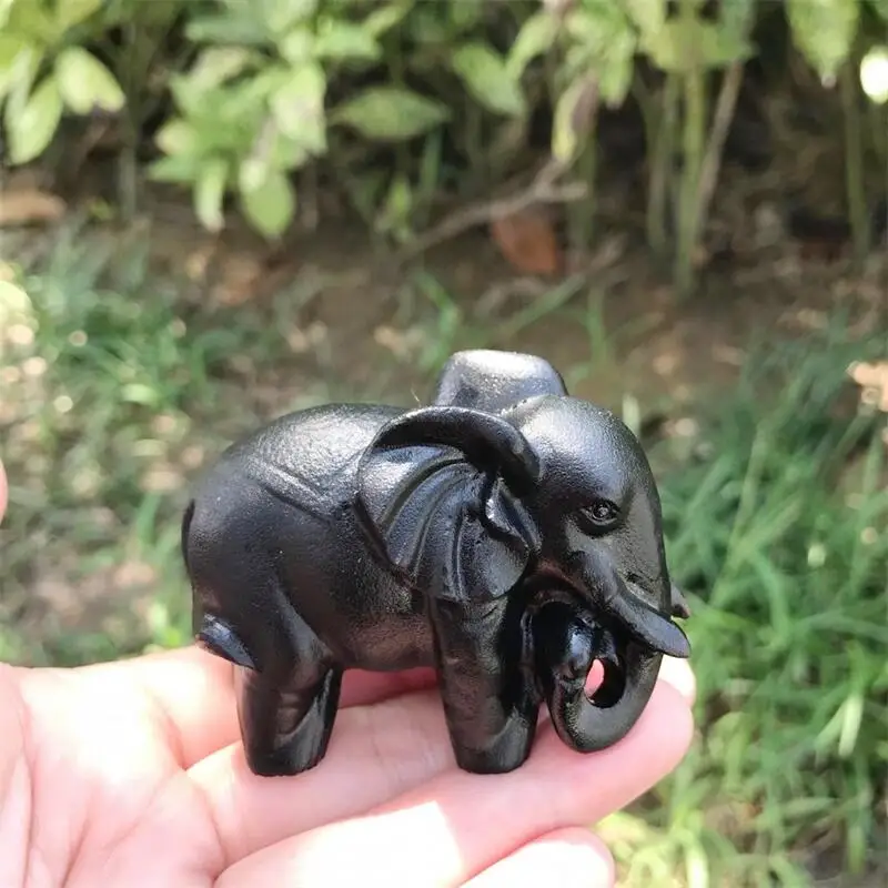 

Natural Black Obsidian Elephant Carving Statue Animal Fashion Home Ornament Art Collectible Gift 1PCS