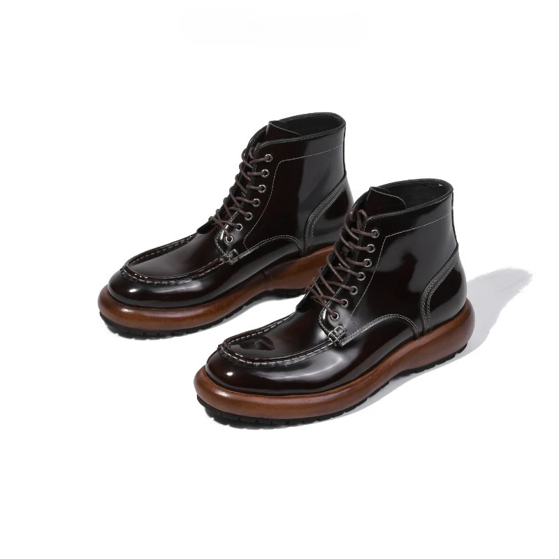 

New British Style Retro Genuine Leather Ankle Boots Men Shoes Thick Sole Casual Work Chelsea Motorcycle Outdoor High Top Boots