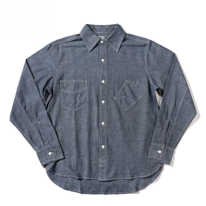 

Non Sto Autumn New Men's Youth Denim Workwear irt Long Sve Stand Fit Wear Resistant Classic Sle Pure Color