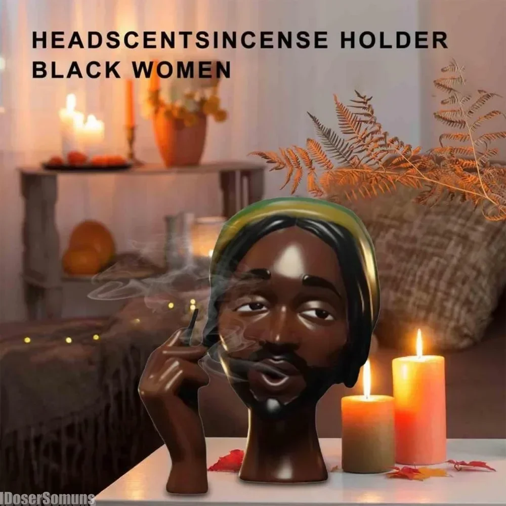 

Head Incense Black Woman Burner Handmade Incense Holder Decor Airflow Incense Burner Statue Fragrance Products Art Aromatherapy