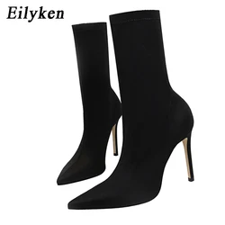 Eilyken-先のとがったつま先のスティレットブーツ,パーティー用のファッショナブルなアンクルブーツ,サイズ35-42,秋冬