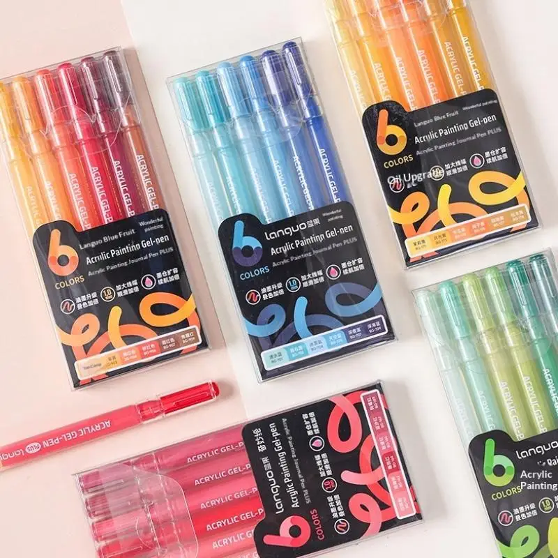Acrylic Painting Handbook Gel Pen 1 Set 6 Colors Marker Set Smooth Writing For School Crafts Art Work view 3