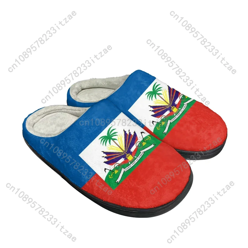 Hot Great Haiti Flag Cotton Custom Slippers Mens Womens Teenager Latest Sandals Bedroom Plush Keep Warm Shoes Thermal Slipper