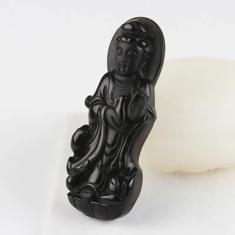 Natural Obsidian Net Bottle Guanyin Pendant for Men and Women Three-dimensional Guanyin Bodhisattva Pendant