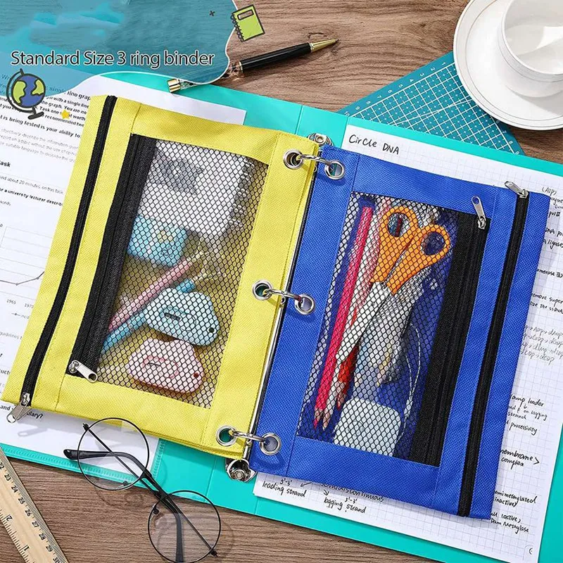 حقيبة بقلم رصاص مع سحاب ونافذة شبكية ، أكياس أكياس أقلام رصاص ، 3 حلقات الموثق ، جيبان ، 20 دولار