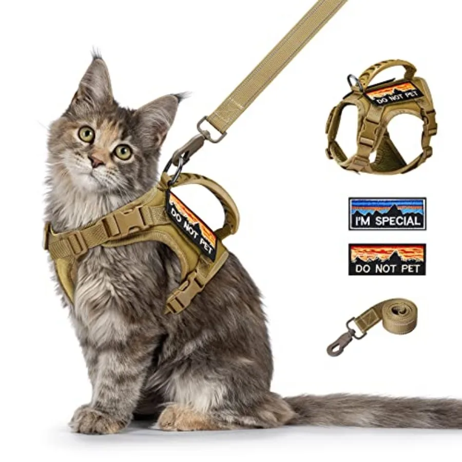 

Tactical Cat Harness and Leash for Walking Esacpe Proof, Adjustable Soft Mesh Large Cat Vest with Rubber Handle Easy to Control