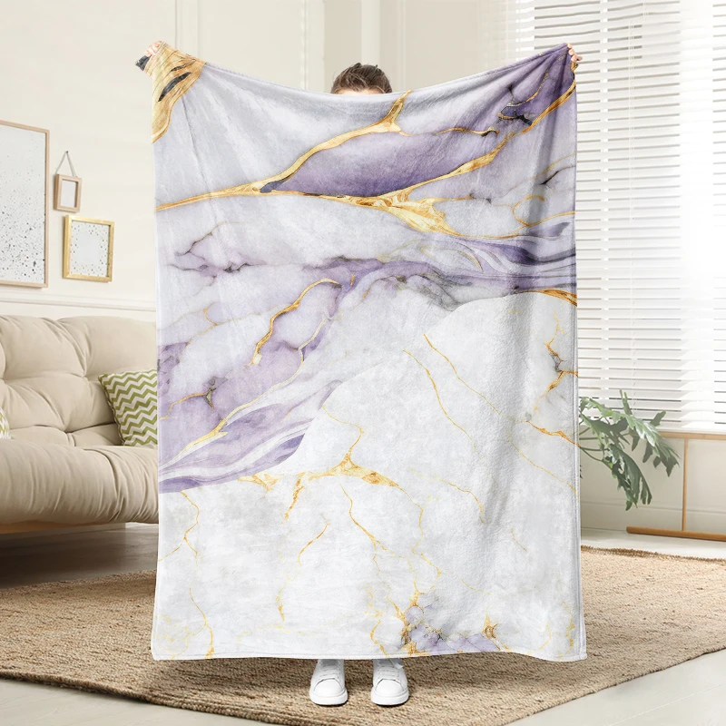 

Purple White Gold Marble Flannel Blanket Soft Plush Cozy Sofa Bed Decor Gift