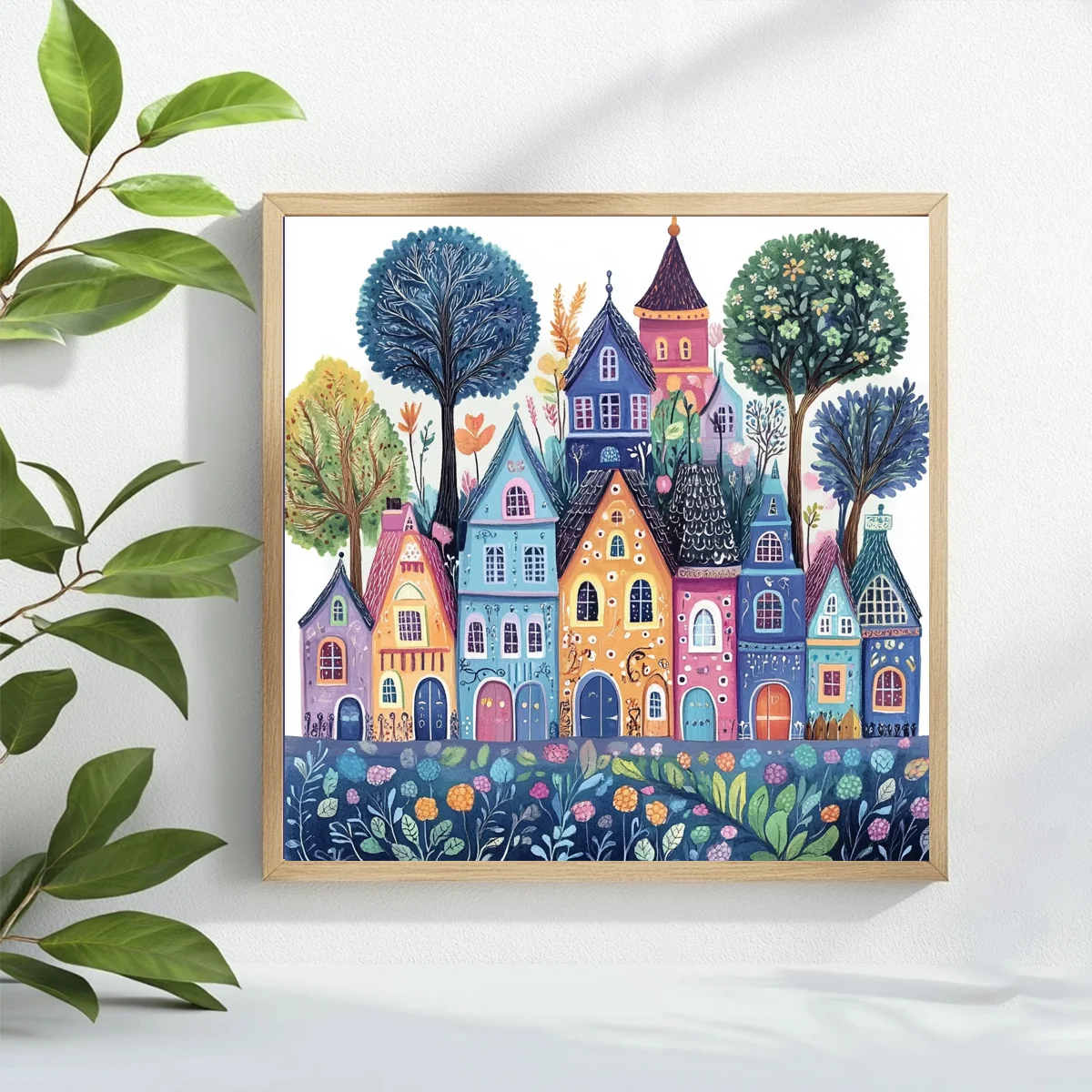 1PC Frameless 40x40cm/ 15.7x15.7-inch 11CT/14CT Colorful House, A Relaxing DIY Cross-Stitch Set Suitable for Adult Beginners