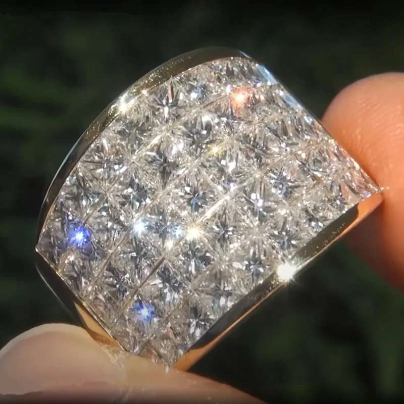 خاتم فضي اللون معدني مربع أبيض من الزركون للنساء ، خواتم الخطبة ، مجوهرات الزفاف ، أزياء رائعة ، فاخرة #4