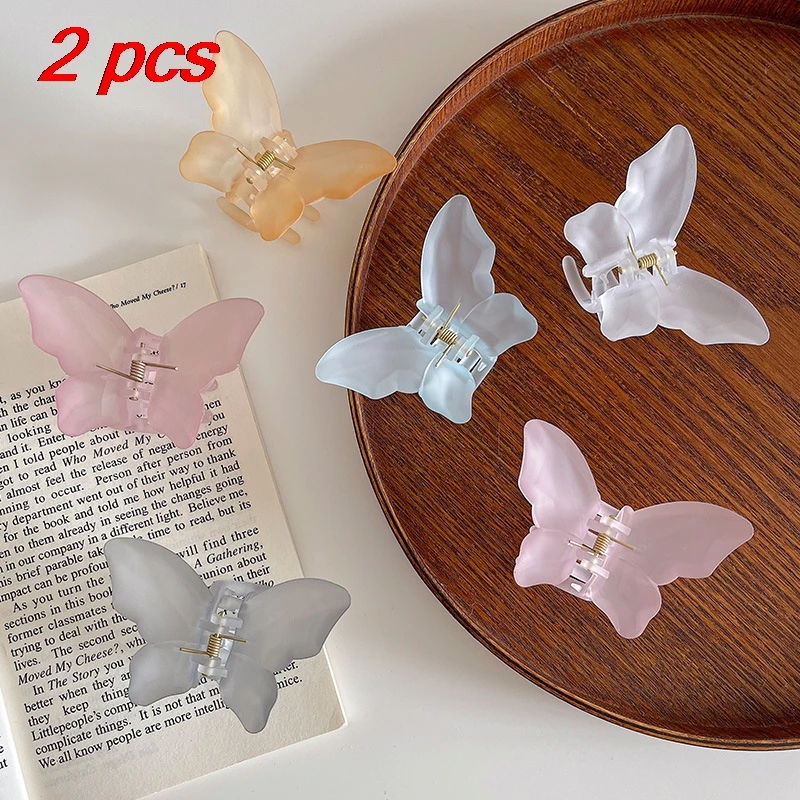

2 Pcs Ladies' Hair Claws Set Korean Transparent Butterfly Sweet Gentle Kawaii Hair Grabs High-quality Hair Accessories For Girl