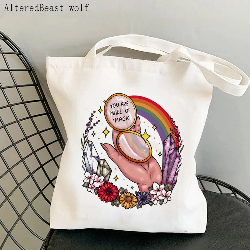 Women Shopper bag magic The tea Tarot card witchy Bag Harajuku Shopping Canvas Shopper Bag girl handbag Shoulder Lady Bag