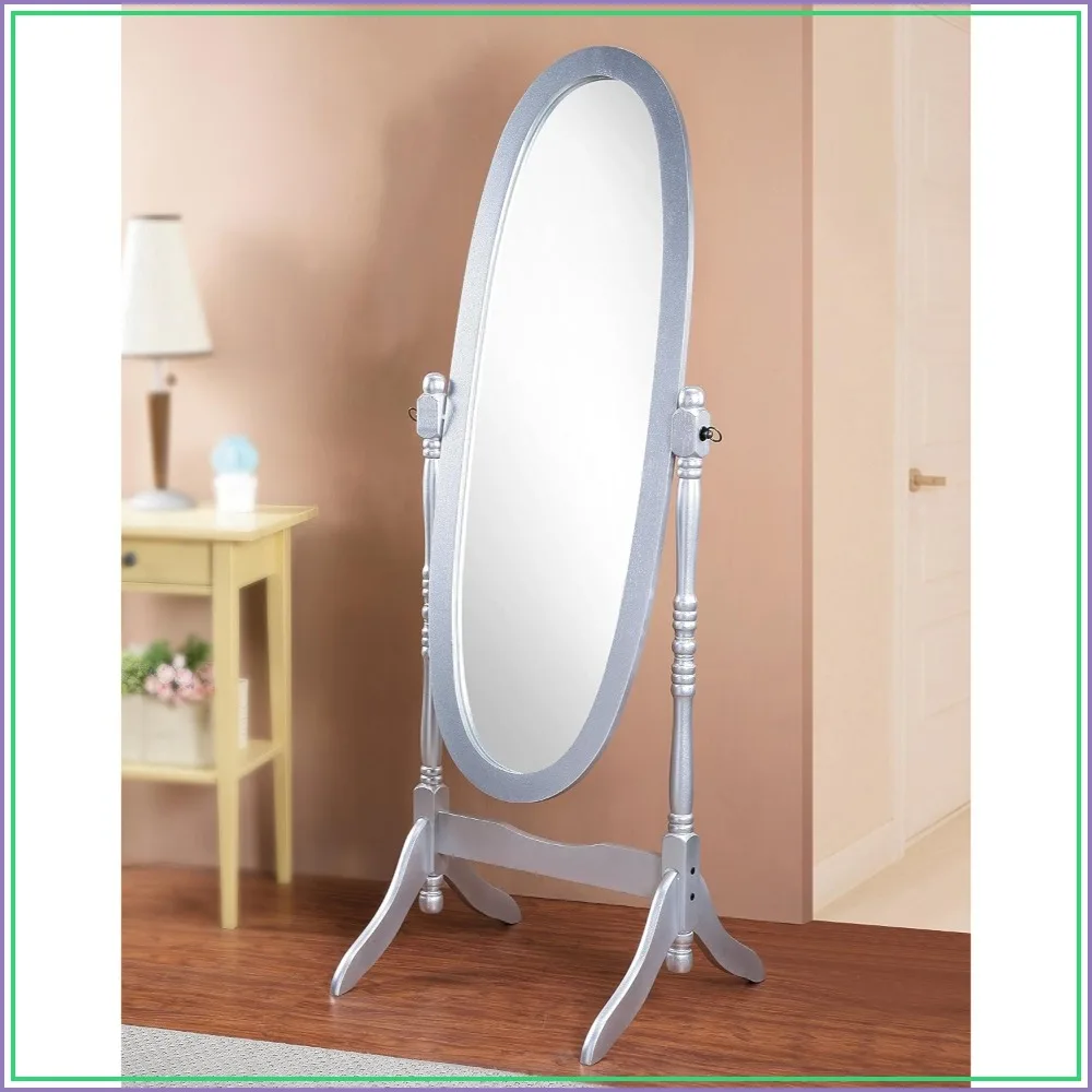 Queen Anna Style Floor Cheval Mirror Silver Full Length Standing Mirror for Bedroom
