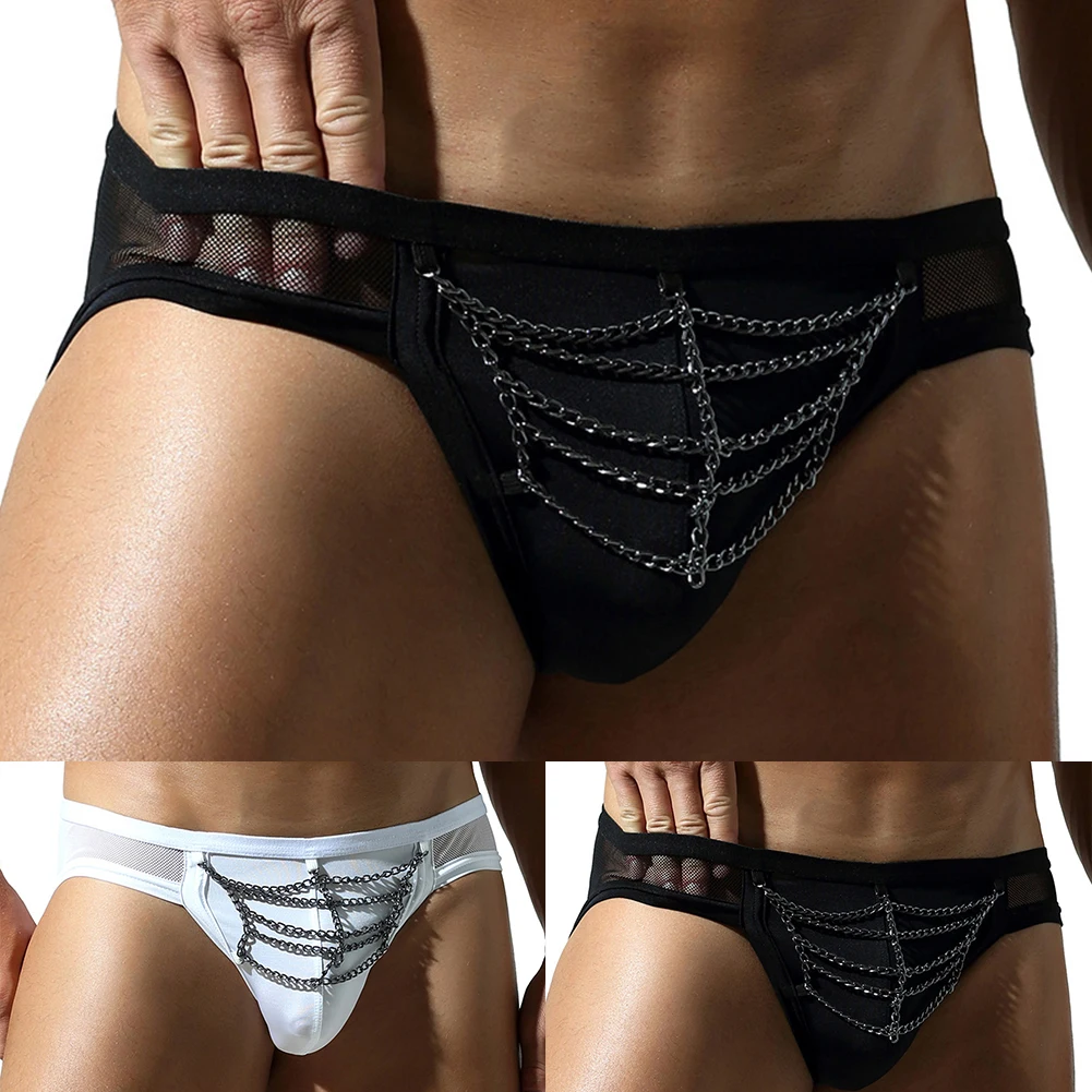 Exotic Men\'s Pouch Underwear Chain Design Mens Underwear Breathable Underwear Classic Style Lightweight Material