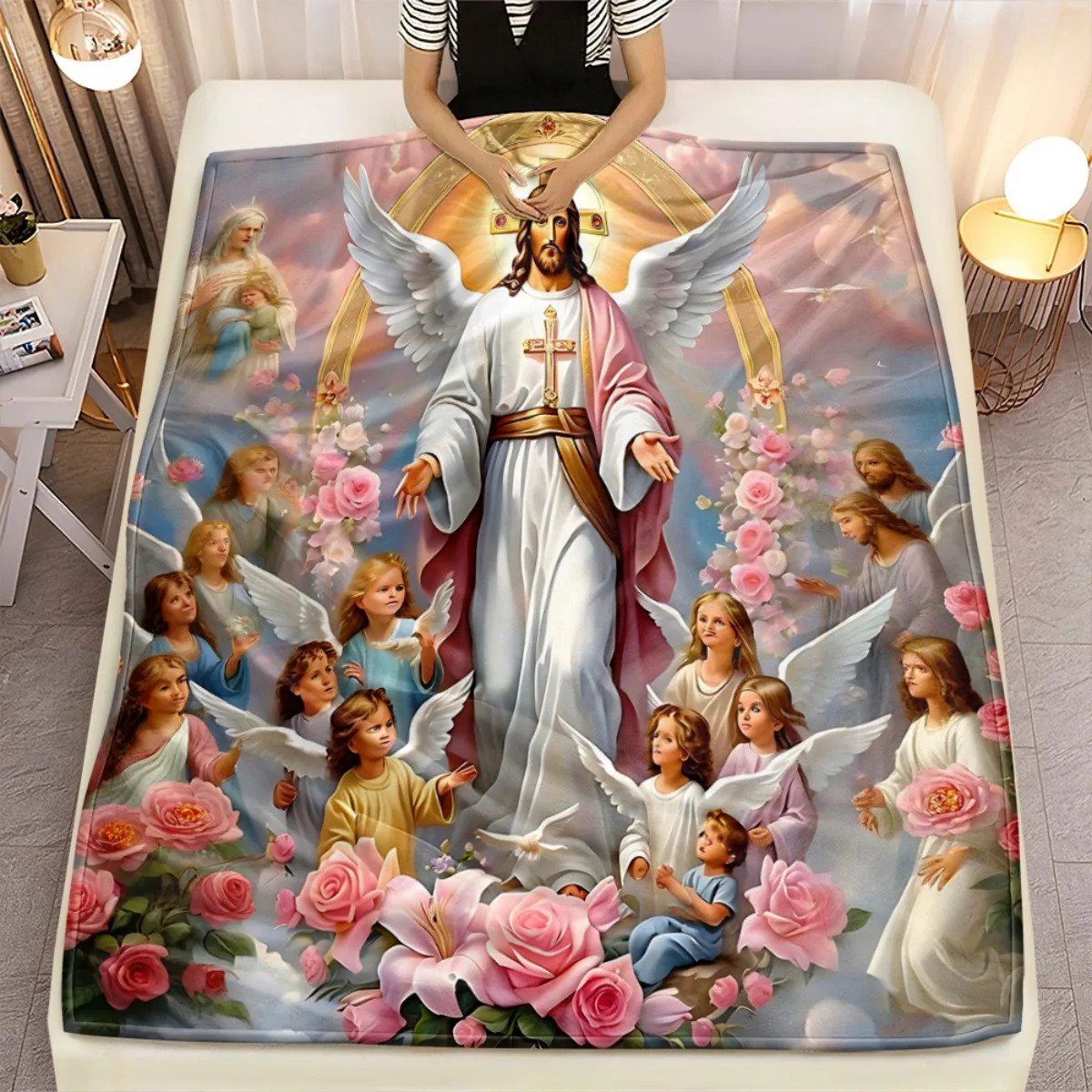 Inspirational Jesus Christ Divine Wings Religious Art Throw Blanket Christian Faith Spiritual Gift for Home Decor