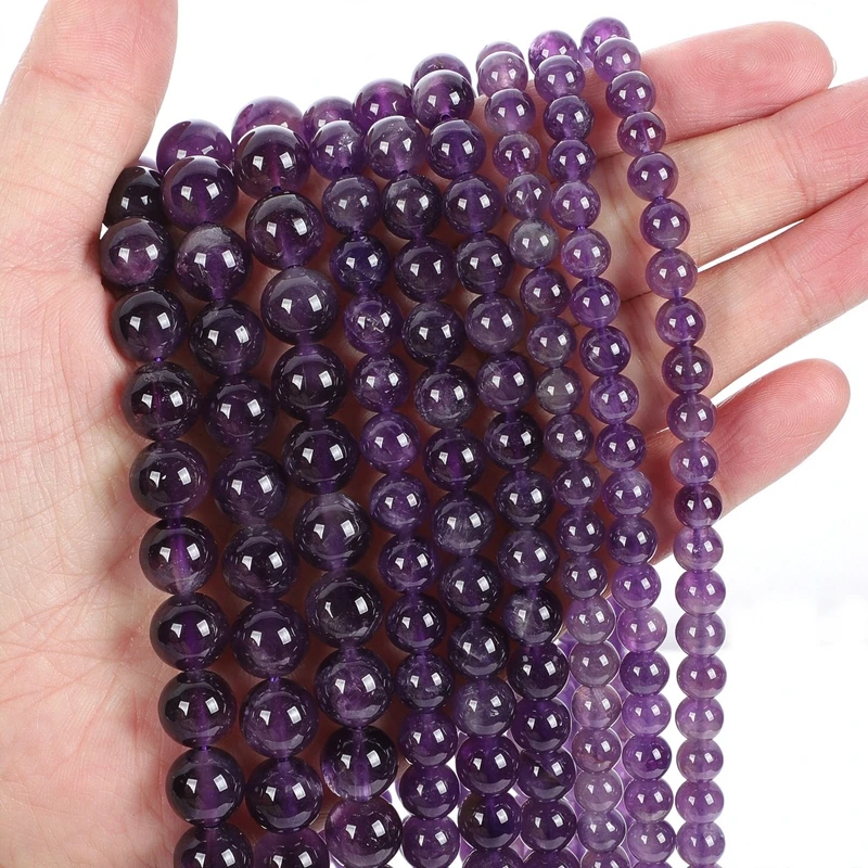 Natural Stones Amethysts Beads Loose Spacer 4 6 8 10 12mm Healing Stone for Jewelry Making DIY Bracelet Accessory Wholesale