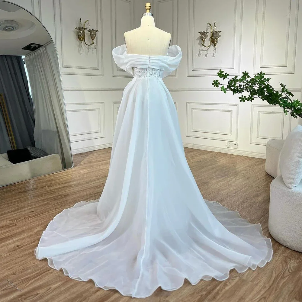 SERENE HILL Customized Arabic White Beaed Mermaid Overskirt Evening Dress 2025 Off Shoulder Women Wedding Party Gown CLA72398