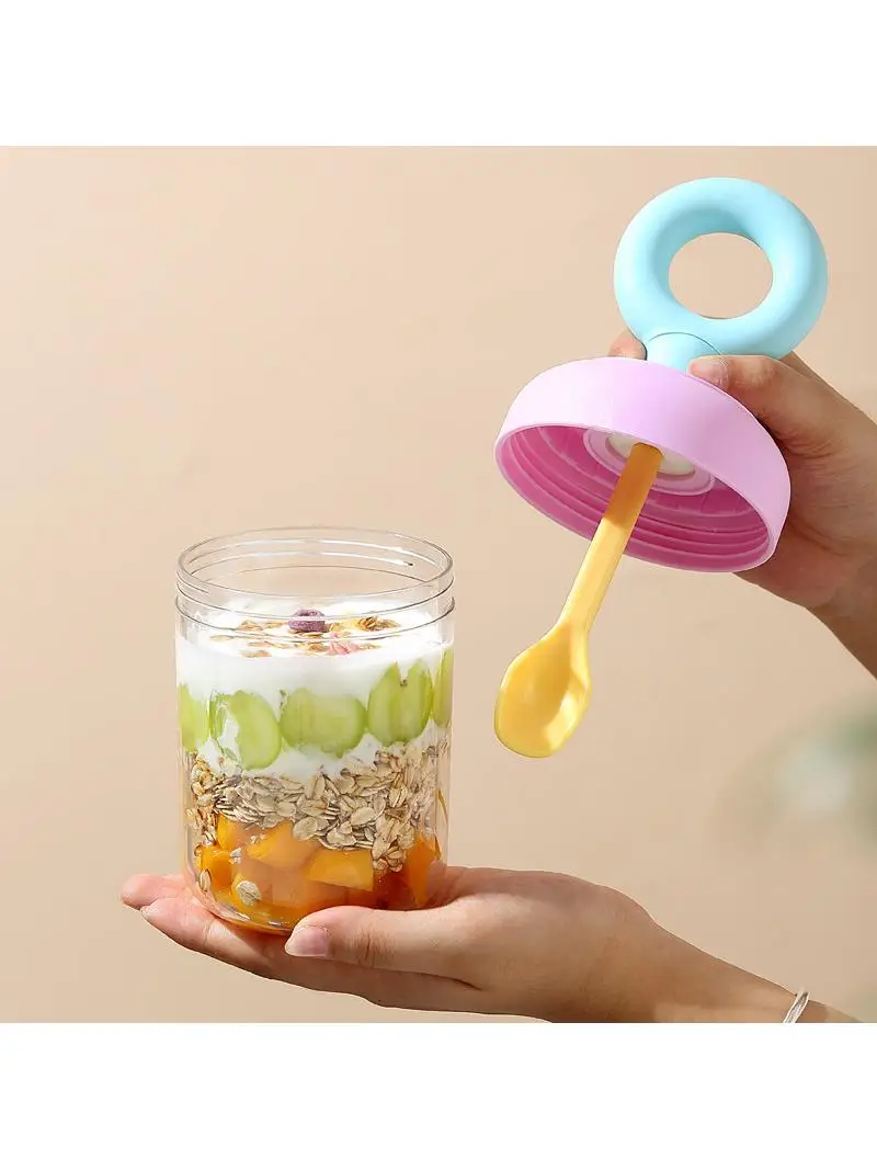 密封されたオーバーナイトミルクカップ-ポータブルサラダカップ-高い美的価値-学生用朝食カップ-蓋付きスプーン-オートミールヨーグルトカップ
