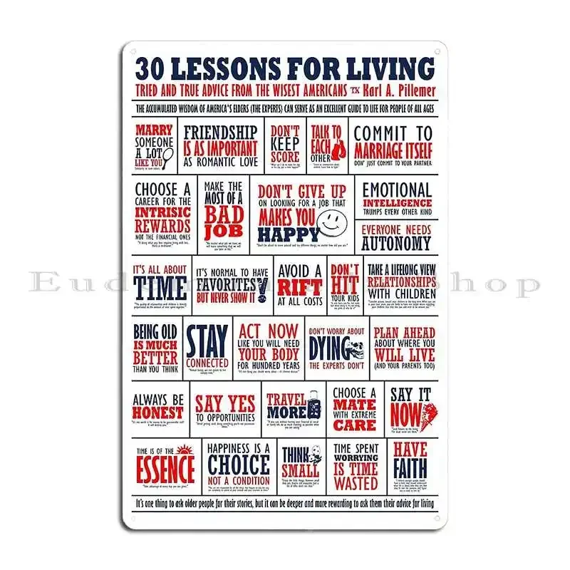 Visual Book 30 Lessons For Living Karl A Pillemer Metal Plaque Poster Cinema Printing Club Print Wall Decor Tin Sign Poster