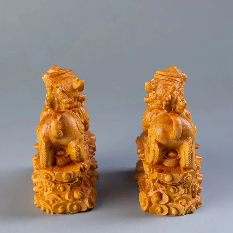 

Boxwood 8CM Pixiu Sculpture Chinese Myth Beast Wood Animal Statue Lucky Home Decor