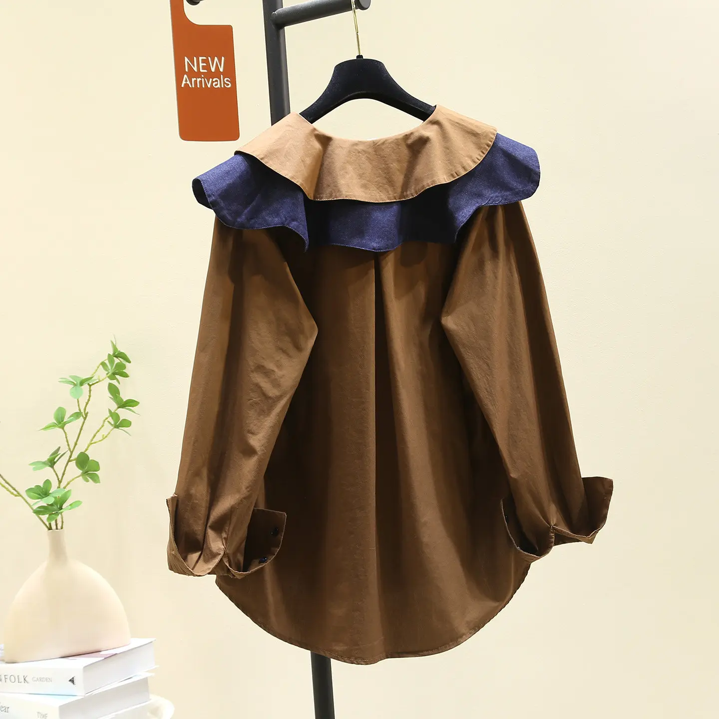 

Женская рубашка SuperAen Design с воротником Питер Пэн и пэчворком, весна 2026, новая, с длинными рукавами, свободного кроя, повседневная