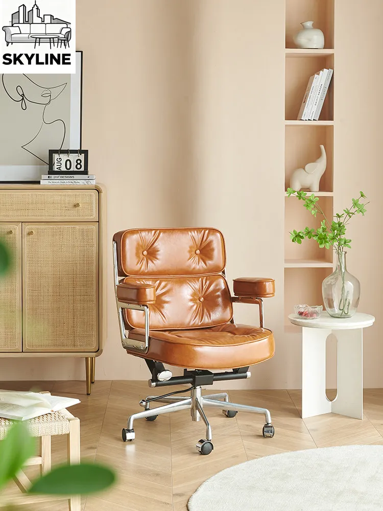 Soft Leather Swivel Computer Office Chair Compact Ergonomic Work Seat Multi-scene Furnishings For Household Study & Home