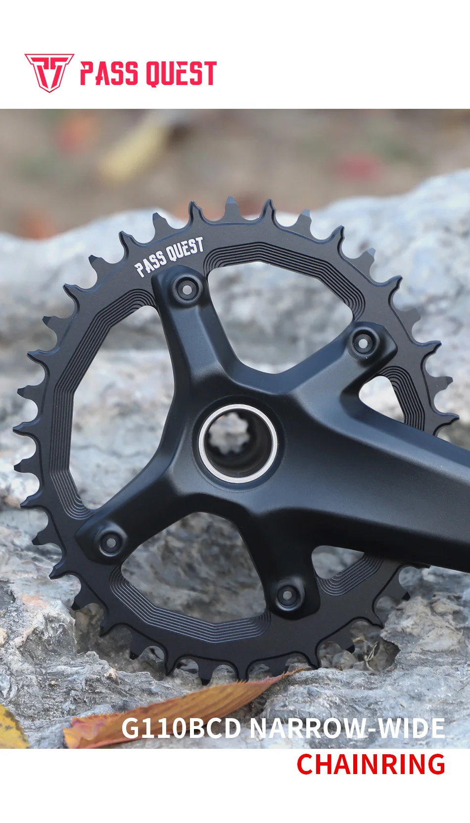 PASS QUEST 110BCD Chainring 4-Bolt GRX Round/Oval 36T-52T Chain