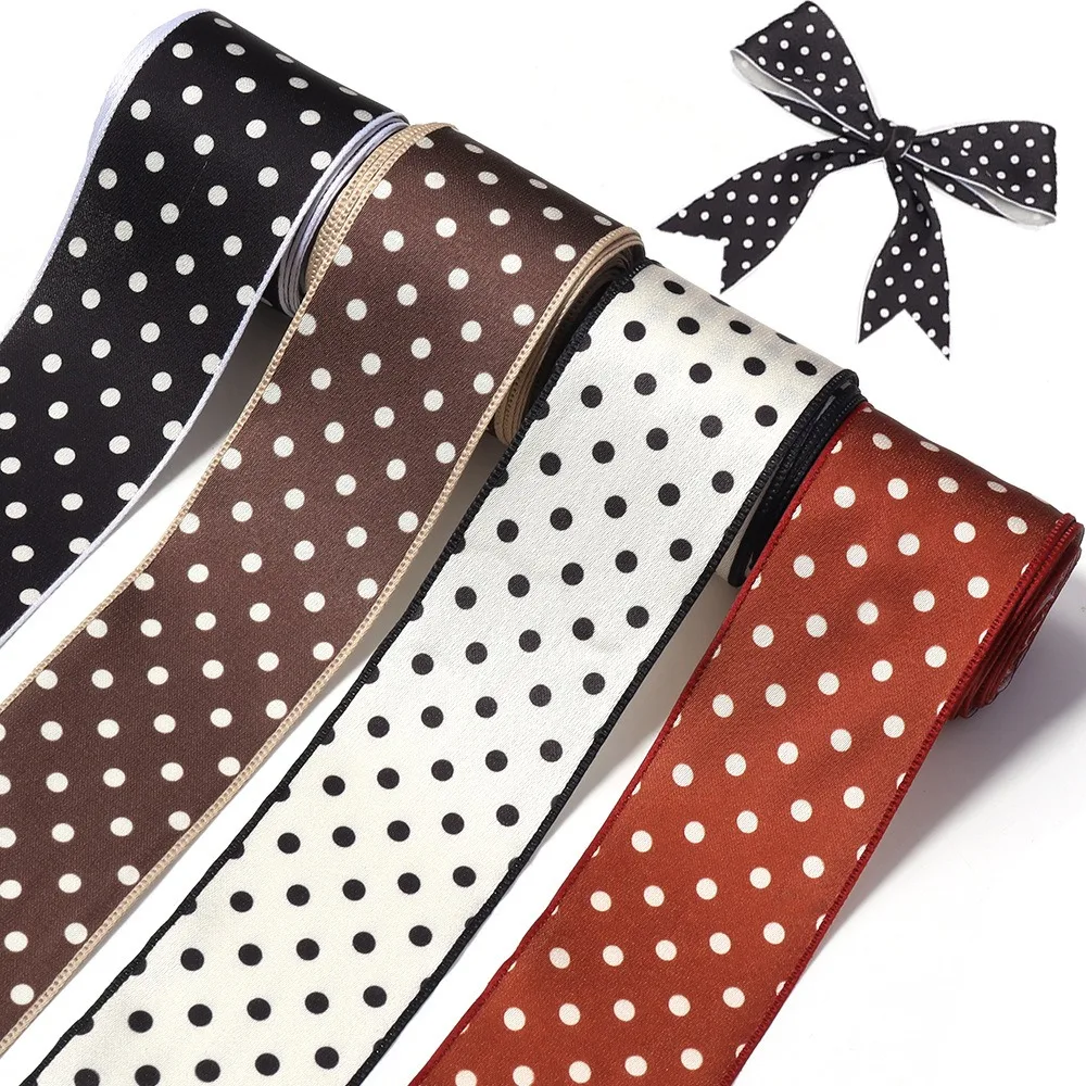 Decorative Polka Dot Printed Polka Dot Ribbons Polyester 3 Yards Printed Ribbons 40mm Width Decoration Ribbon DIY