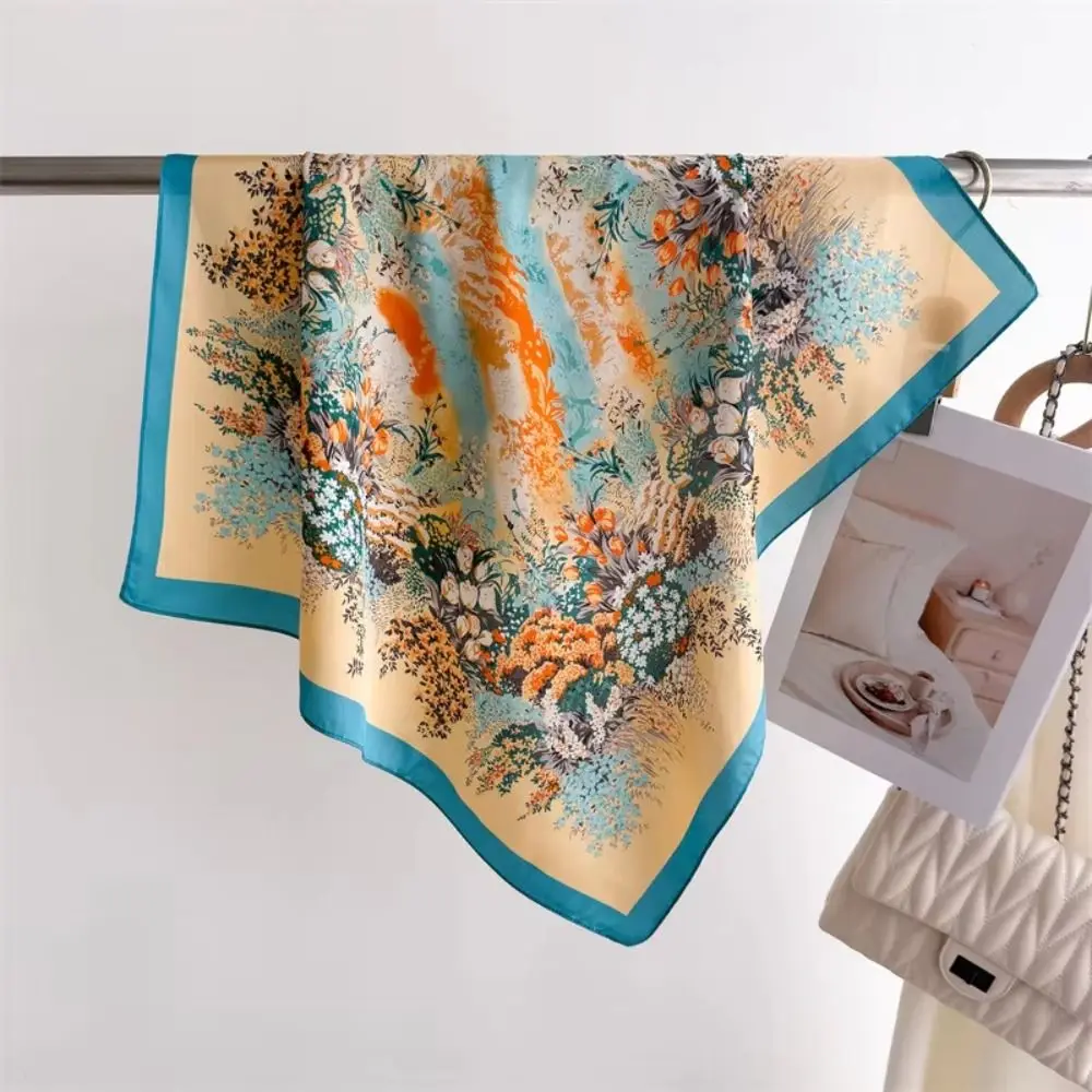 

Модный атласный квадратный платок с принтом, имитация шелка, 70 см, женская шаль, лента для волос