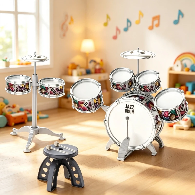 Kids Jazz Drum Set Children Musical Instrument Early Rhythm Education Toy Children Music Beginners Ideal Birthday Festival Gift