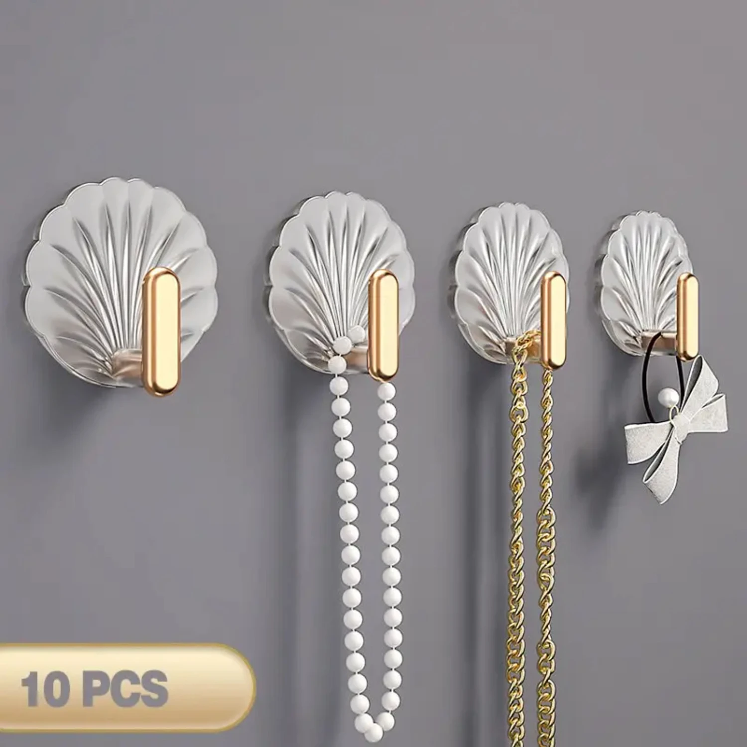 

Elegant, Chic Set of 10 Stylish Shell Shape Multifunctional Wall Hooks, Ideal for Organizing Your Kitchen and Bathroom, Punch-Fr