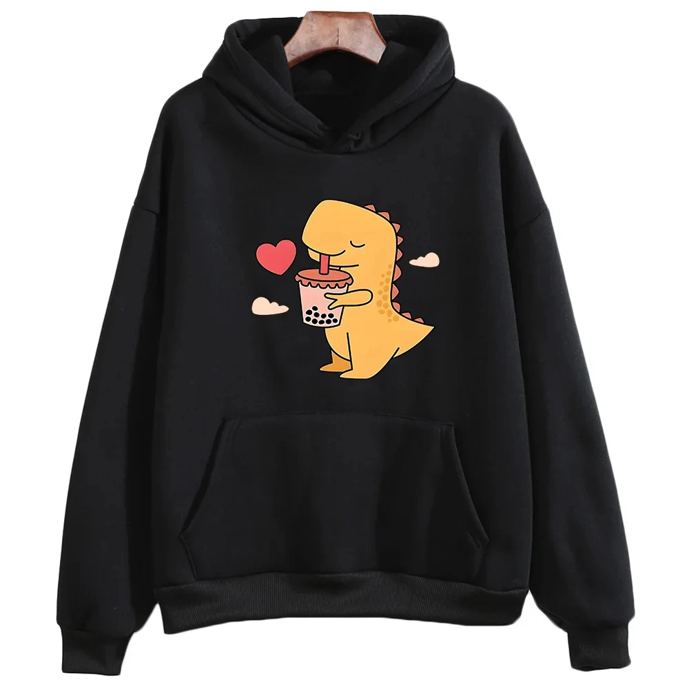 New Style Dinosaur Boba Tea Cute Cartoon Graphic Printed Hooded Men Women Hoodies Spring And Autumn Seasons Comfortable Clothing