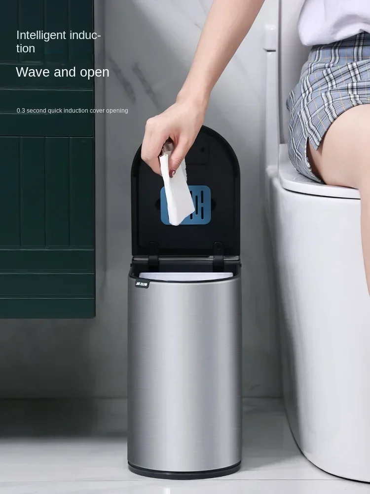 Smart Induction Trash Can Automatic Home Use Toilet Disposable Toilet Brush with Lid Narrow Paper Basket Gap