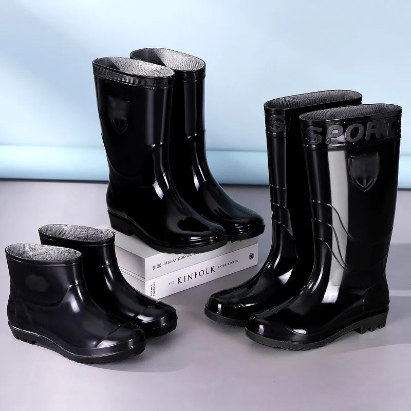 メンズハイチューブレインブーツ滑り止め厚底建設現場用ブーツレディースミッドチューブフィッシングショートチューブ耐摩耗性シューズ