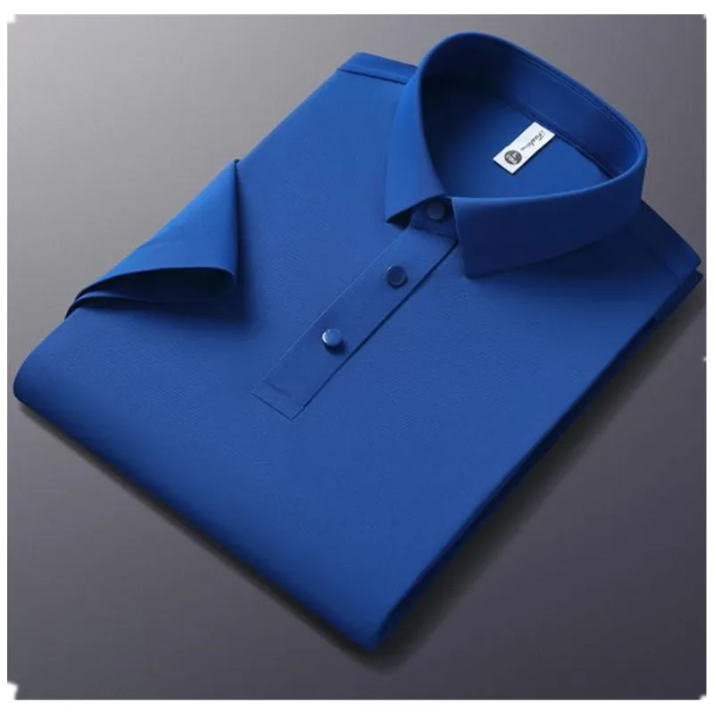 Luxurious Klein Ice Silk Men's PoloT-shirt Short Sleeve High Elastical Top Wrinkle-resistant Non-iron Men's Business Shirt B0194