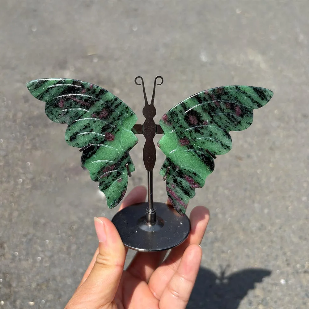 Zoisite Butterfly Figurine Handcrafted Crystal Statue With Stand Reiki Healing Stone Spiritual Home Decor Gift