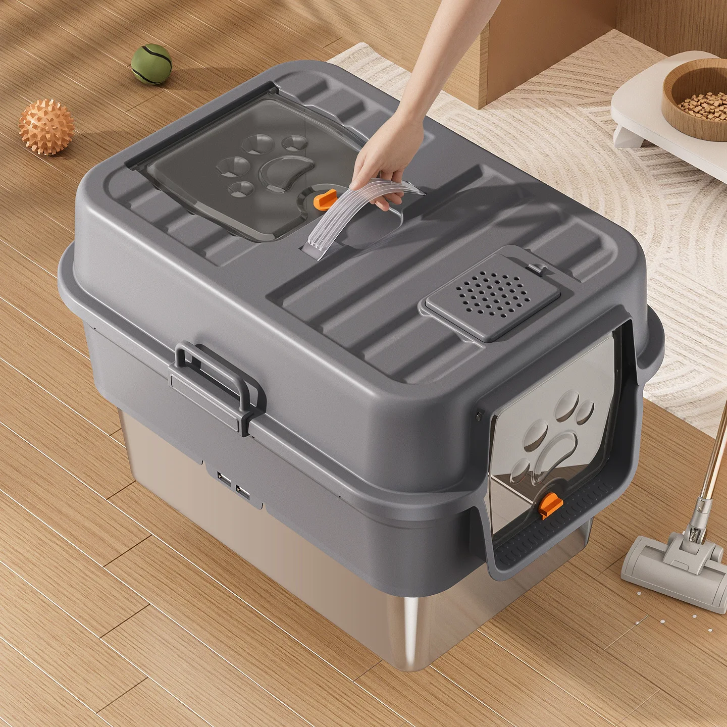 

Portable 20L Large Top Stainless Steel Cat Box New Fully Enclosed Odor Splash Proof Design Easy Clean Sand Pet Supplies