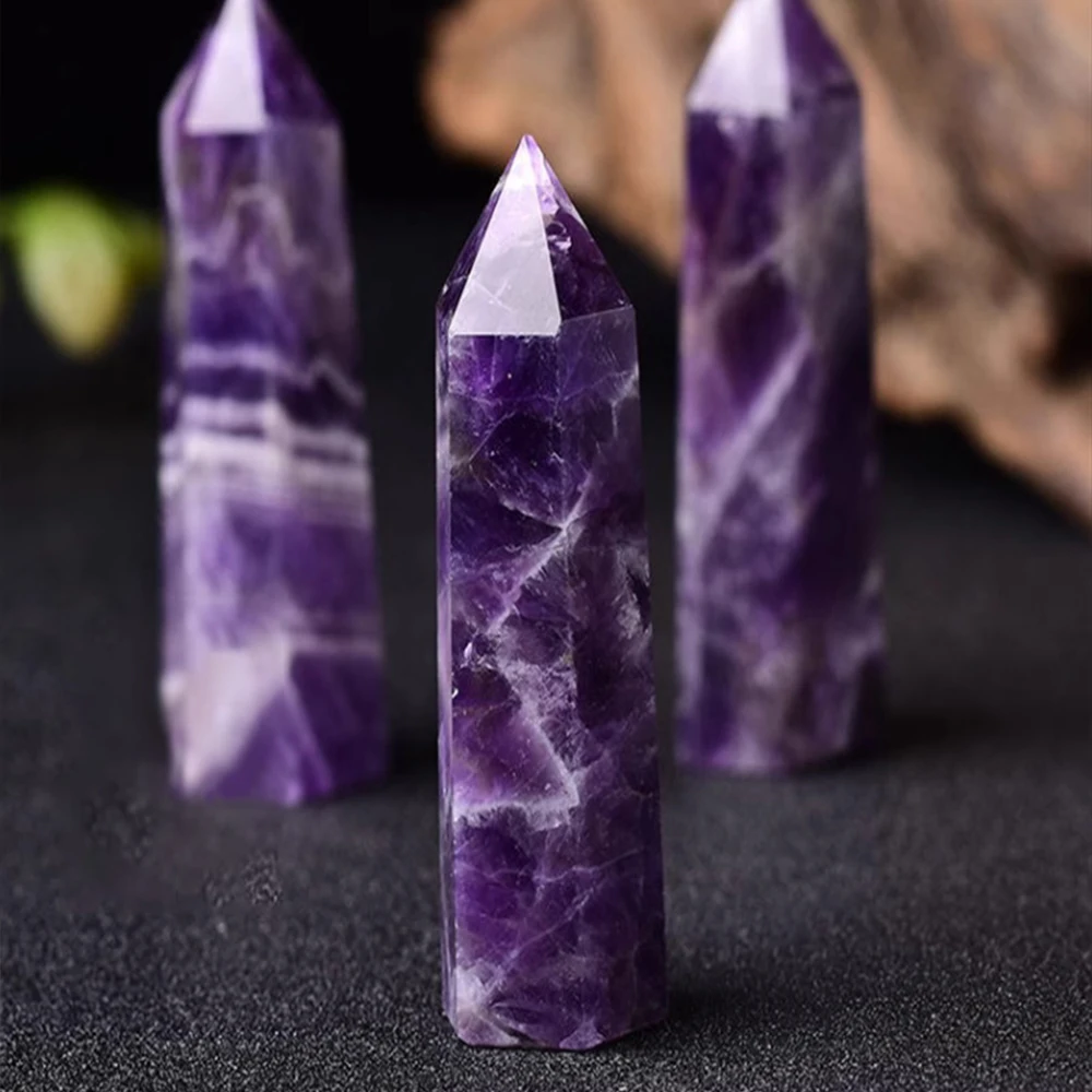 كبير جمشت نقطة عصا كريستال حجر الحرف جمشت سداسية العمود غرفة ديكور الريكي مصقول حجر مسلة منحوتة 8-15 سنتيمتر #4