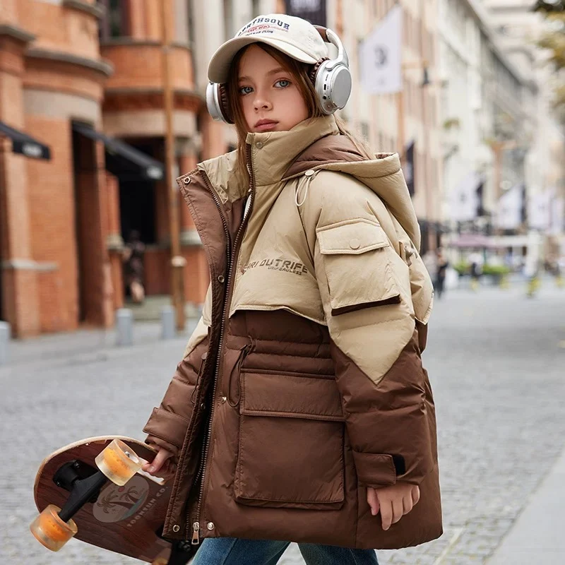 

OLEKID 2025 детский зимний пуховик с капюшоном, толстая теплая куртка для мальчиков-подростков, пальто для детей 5-12 лет, детская парка-пуховик для девочек, верхняя одежда