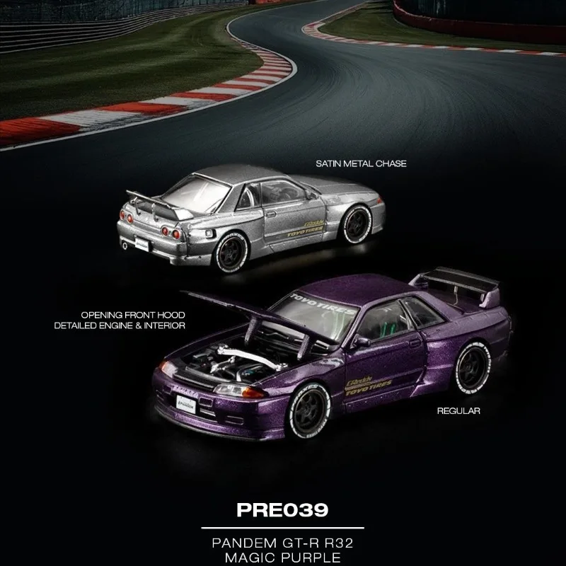 POPRACE 1:64 Pandem Rocket Bunny GTR R32  PRE039 Purple Diecast Model Car, Hobby Collectible Ornament