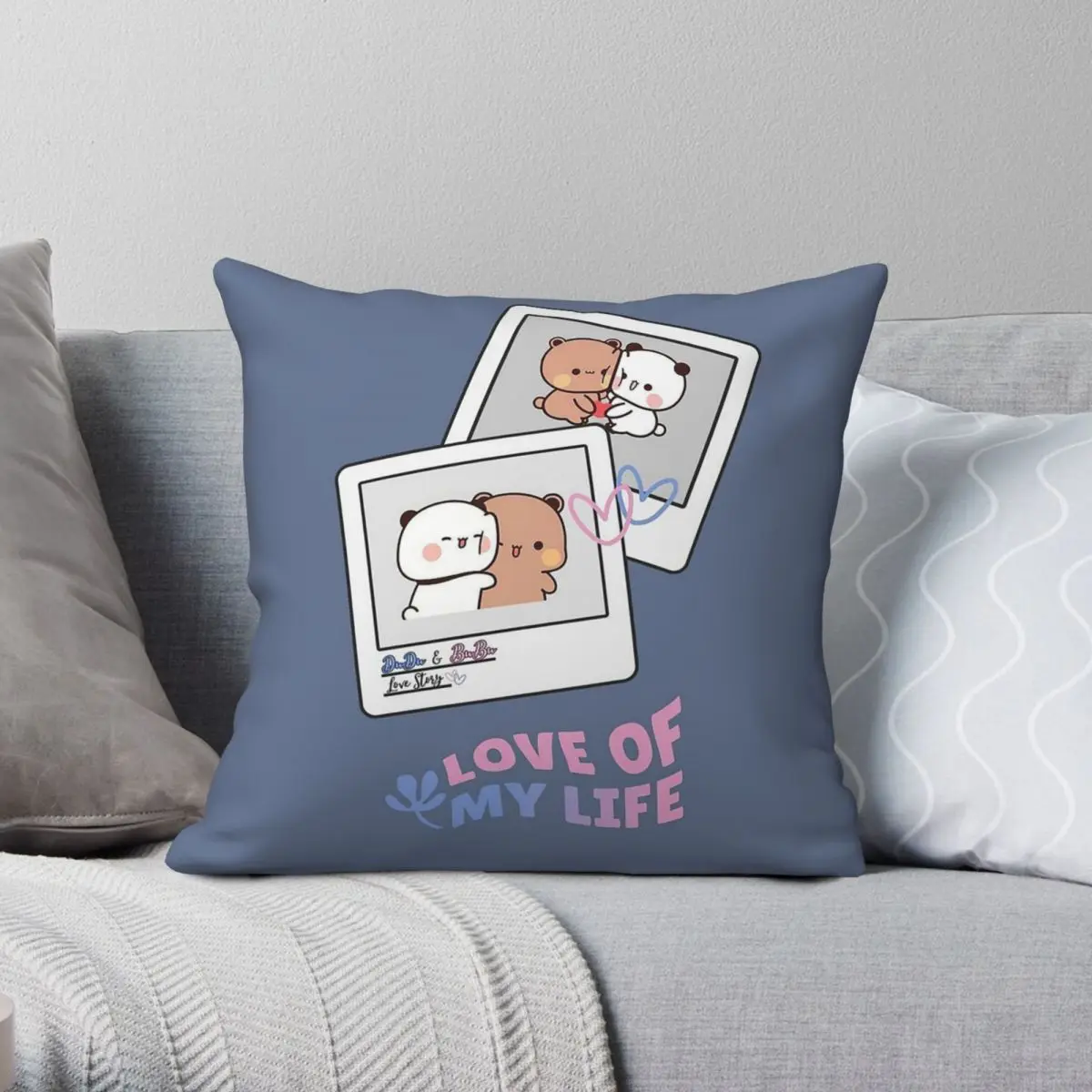 Bubu Panda And Dudu Bear Pillowcase Polyester Linen Velvet Printed Zip Decor Throw Pillow Case Sofa Cushion Cover