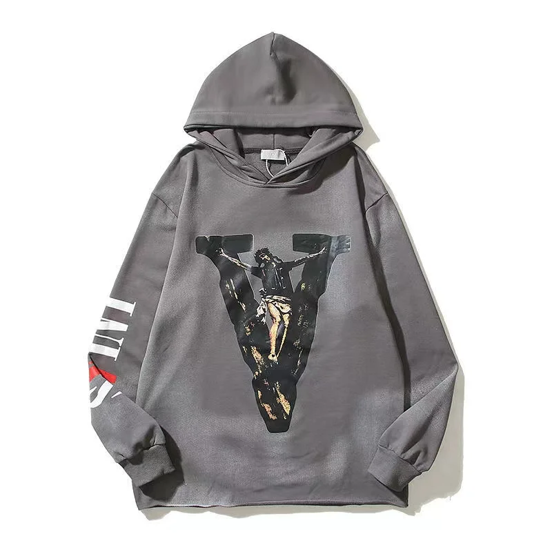 2022 Unisex Hoodies Hooded Cotton Grey Pullover Saint Japanese Trend Autumn Streetwear Hip Hop V Print