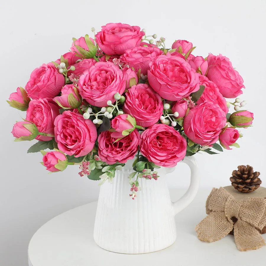 باقة الزهور الاصطناعية الفاوانيا المستخدمة لتزيين غرفة المنزل وإكليل عيد الميلاد وإكسسوارات حفلات الزفاف #4