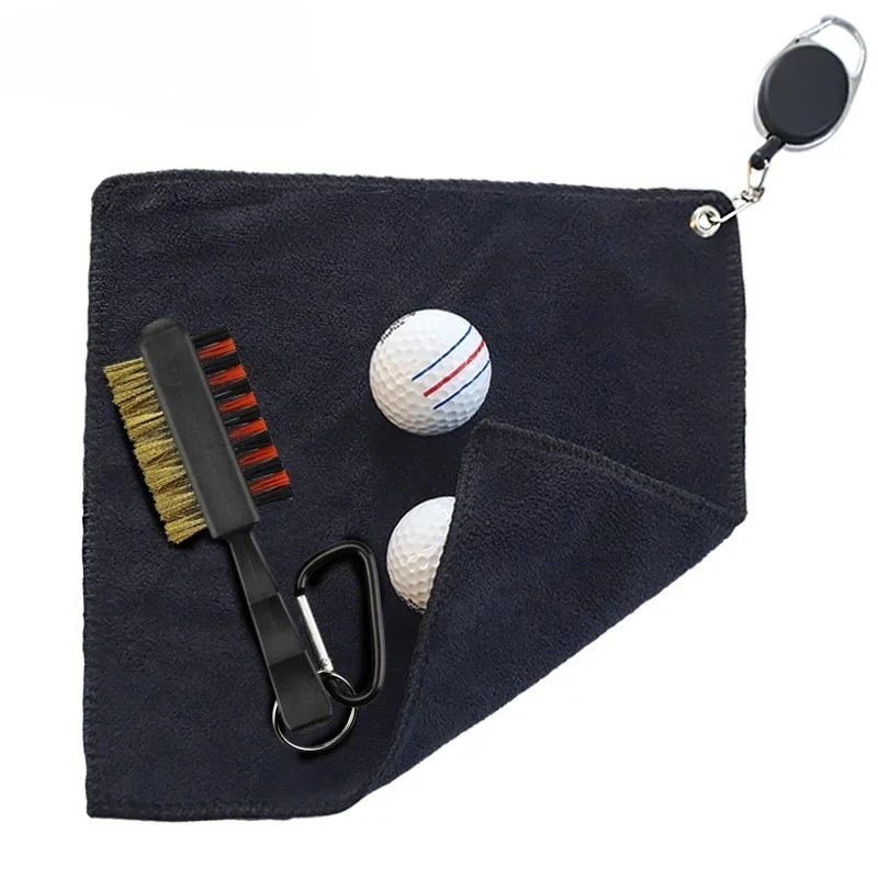 Golf Towel 26*26cm With Carabiner Hook Microfiber Double-Sided Velvet 10.24*10.24 Inch Black Cotton Cleaning Towel Sports Cleans