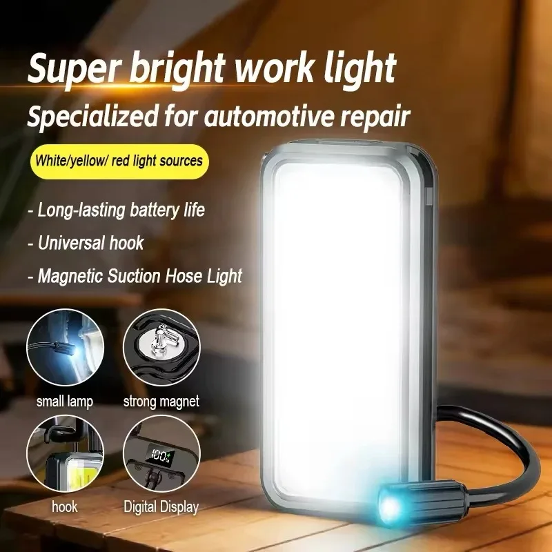 Work Light Floodlight Flashlight Built-in Battery Power Display Car Repair Emergency Lamp Magnetic Pickup Tool Telescoping light
