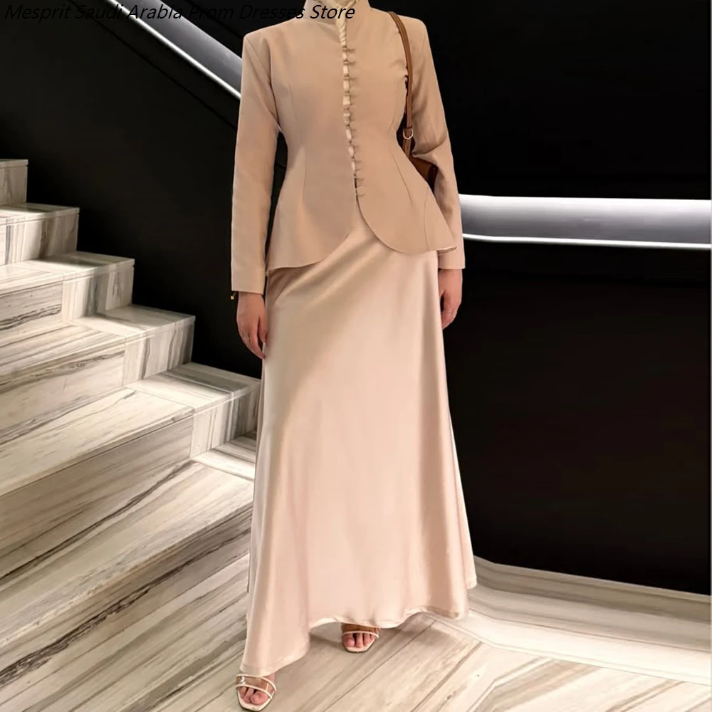 

Women's A-line Evening Dresses Ankle-length High-neck Full Sleeve Prom Dresses Fashion Button Simple Draped Customized Gowns