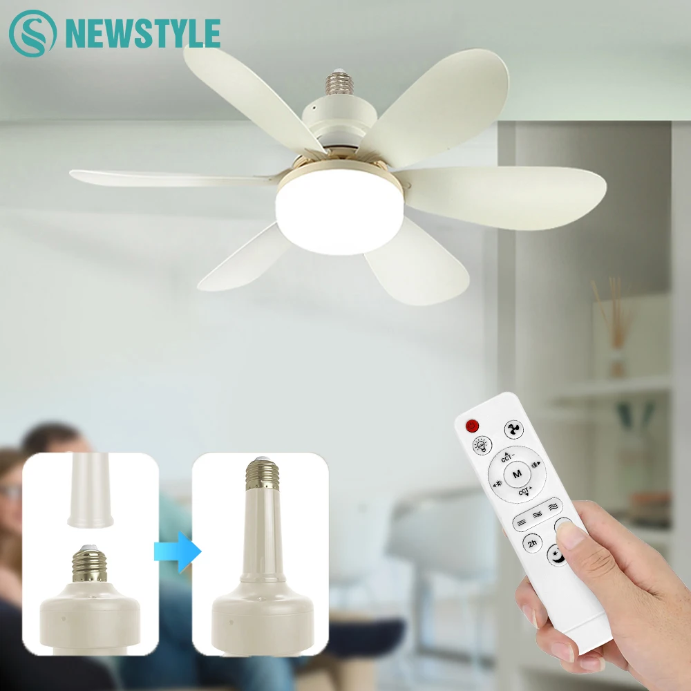 Luz de Ventilador de Teto LED E27 40W com 3 Modos de Iluminação Ajustáveis e Controle Remoto, Ventilador Elétrico de Alta Potência para Sala de Estar