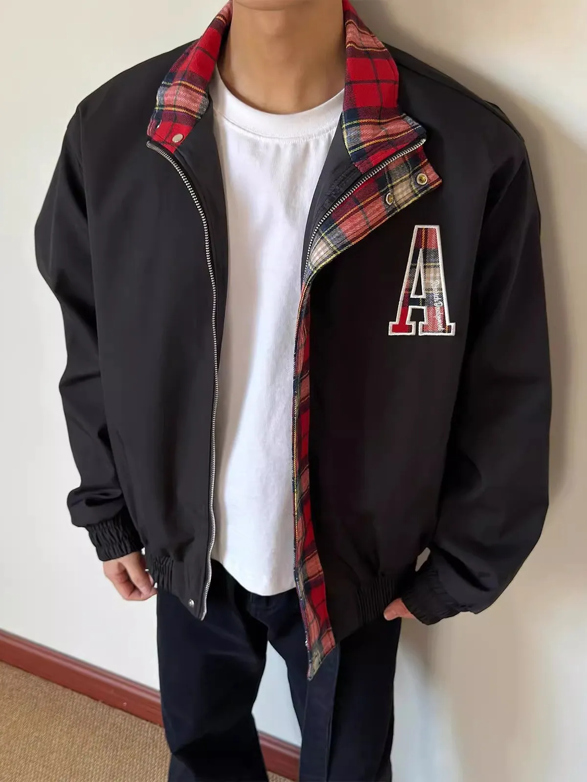 

Ретро американский клетчатый лоскутный тюжет свободного покроя с воротником-стойкой, летный дэт для пар, мужская модная верхняя одежда, осенний сезон