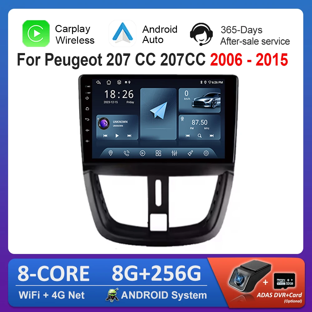 for Peugeot 207 CC 207CC 2006 - 2015 Android Intelligent System Car Radio Multimedia Player GPS Navigation BT 4G Carplay WiFi